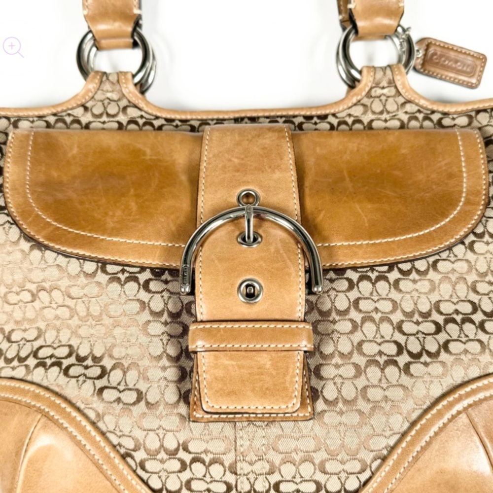COACH Vintage Soho Signature Leather and Canvas Tote Bag, 7081, tan/brown - Picture 3 of 8